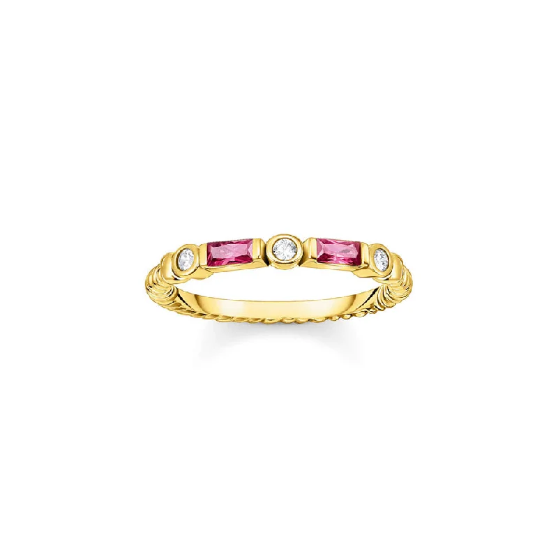 Blended metal rings-Thomas Sabo Sterling Silver Gold Plated Mystic Island Red Cubic Zirconia Ring