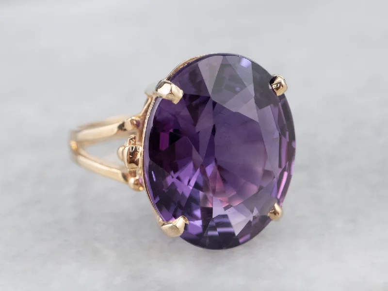 Flow shape rings-Gold Amethyst Cocktail Ring