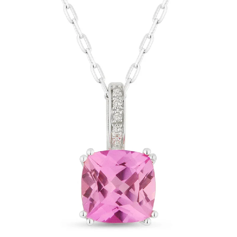 Strand cord necklaces-Ct Pink Sapphire 16"pendant Necklace In 14K White Gold