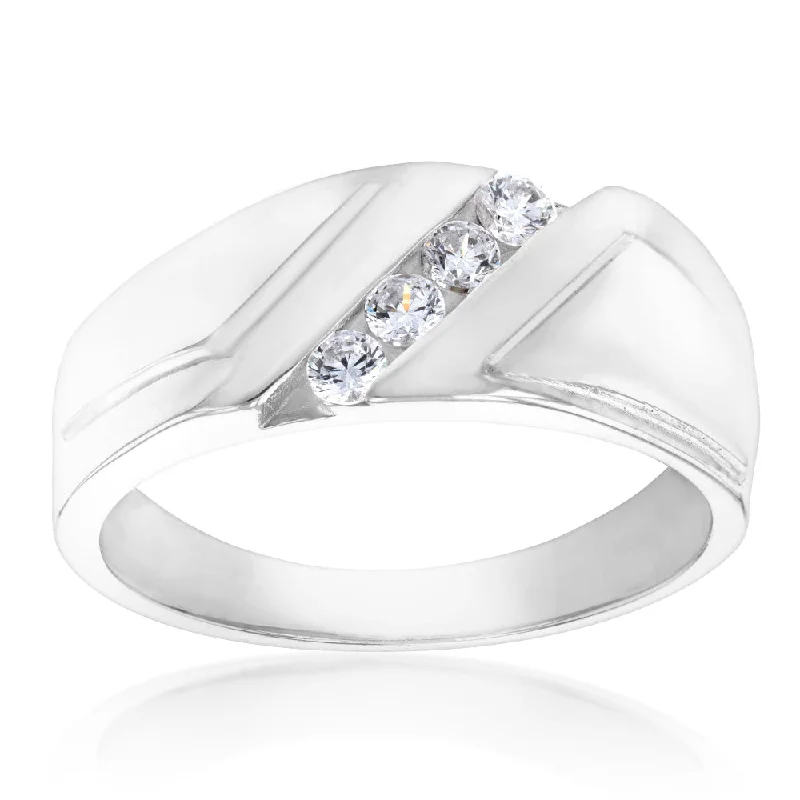 Java tile rings-Sterling Silver Cubic Zirconia Fancy Ring