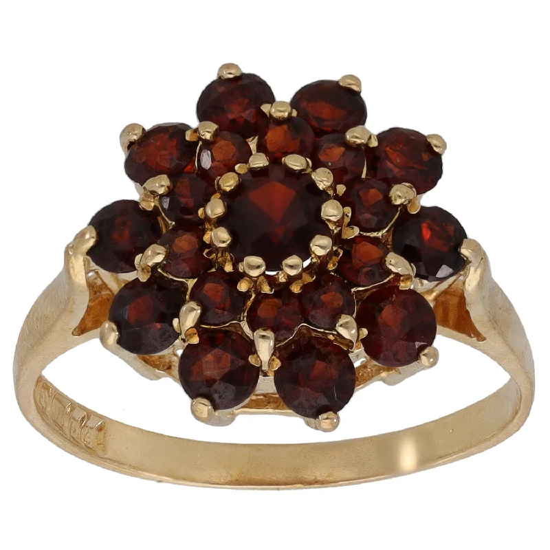 Ripple theme rings-9ct Gold Garnet Cluster Ring Size Q