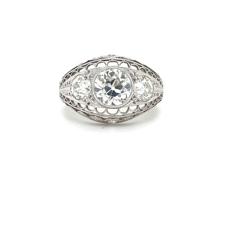 Orbit theme rings-Estate Platinum Diamond Filigree Ring