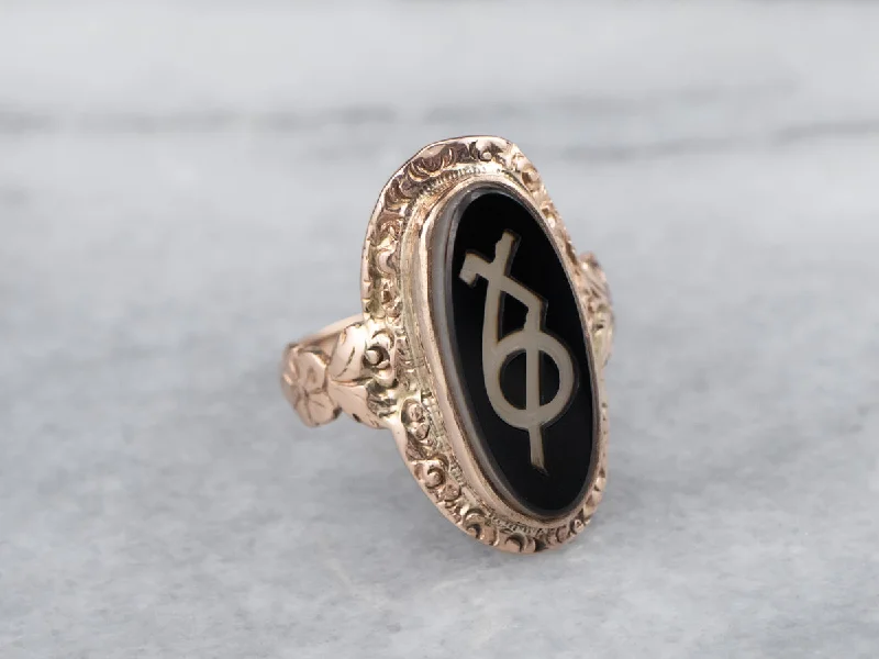 Orbit theme rings-Antique Greek Sorority Onyx Ring