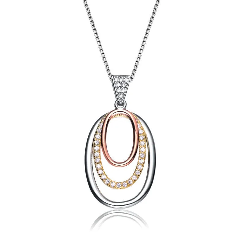 Octagon pendant necklaces-Sterling Silver White Gold and 18k Rose Gold Overlay Pendant Necklace