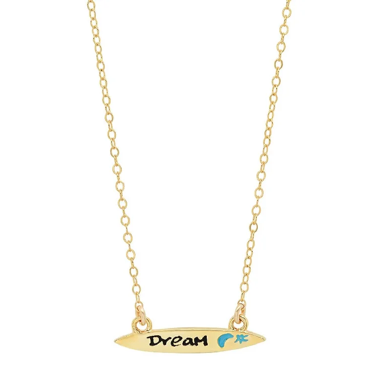 Goshenite necklaces-Women's Enamel Small Surfboard Necklace - Dream In Gold