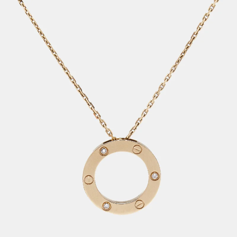 Etched disc necklaces-Cartier Love 3 Diamonds 18K Rose Gold Necklace