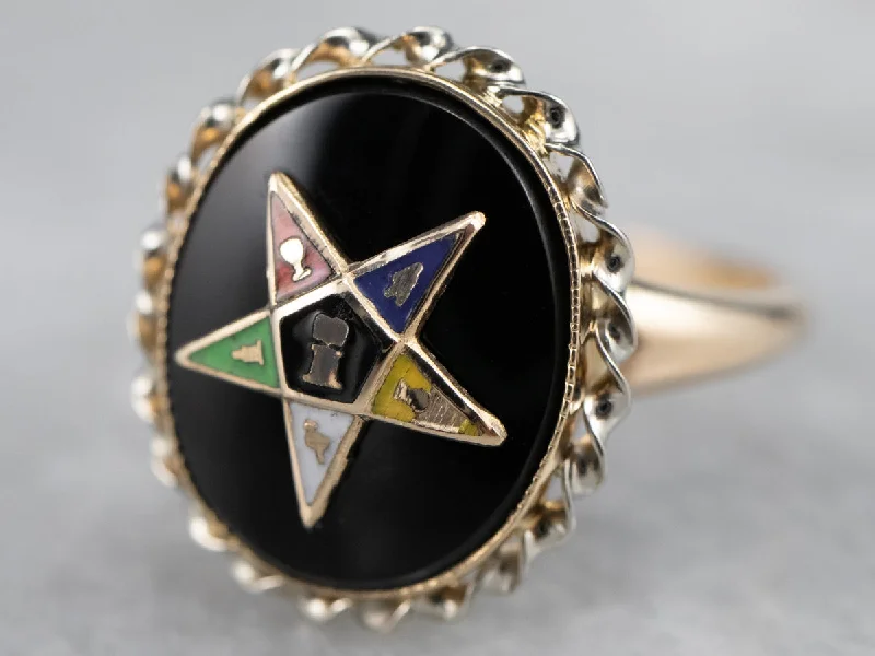 Pale wood rings-Vintage Black Onyx Order of the Eastern Star Ring