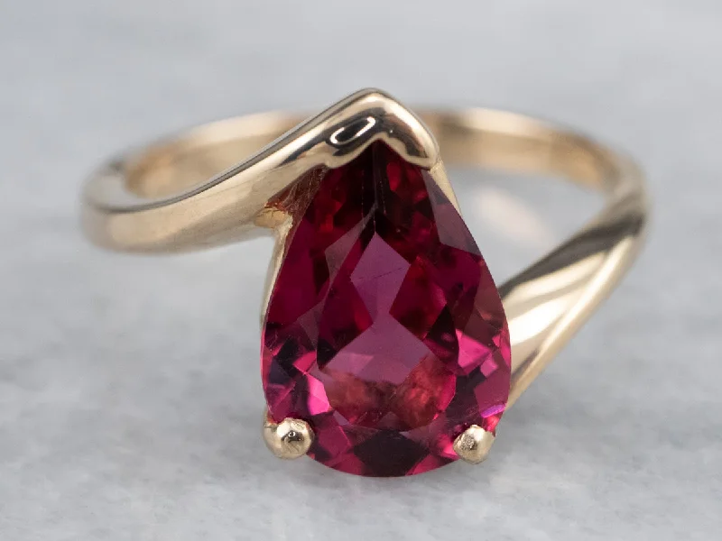 Leafy carved rings-Teardrop Pink Tourmaline Bypass Ring