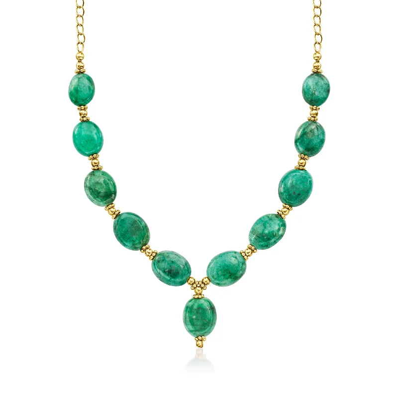 Weathered silver necklaces-Ross-Simons Emerald Bead Necklace in 18kt Gold Over Sterling