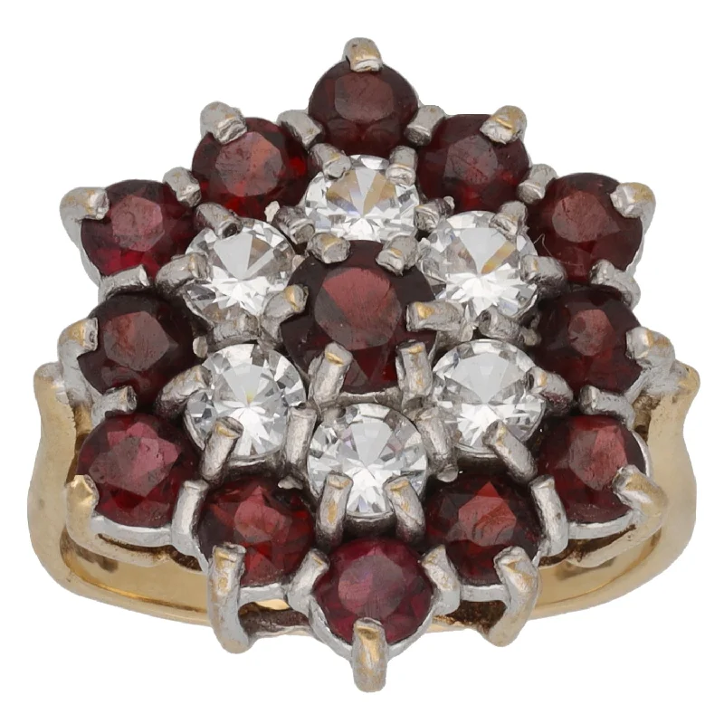 Light enamel rings-9ct Gold Garnet & Cubic Zirconia Cluster Ring Size N