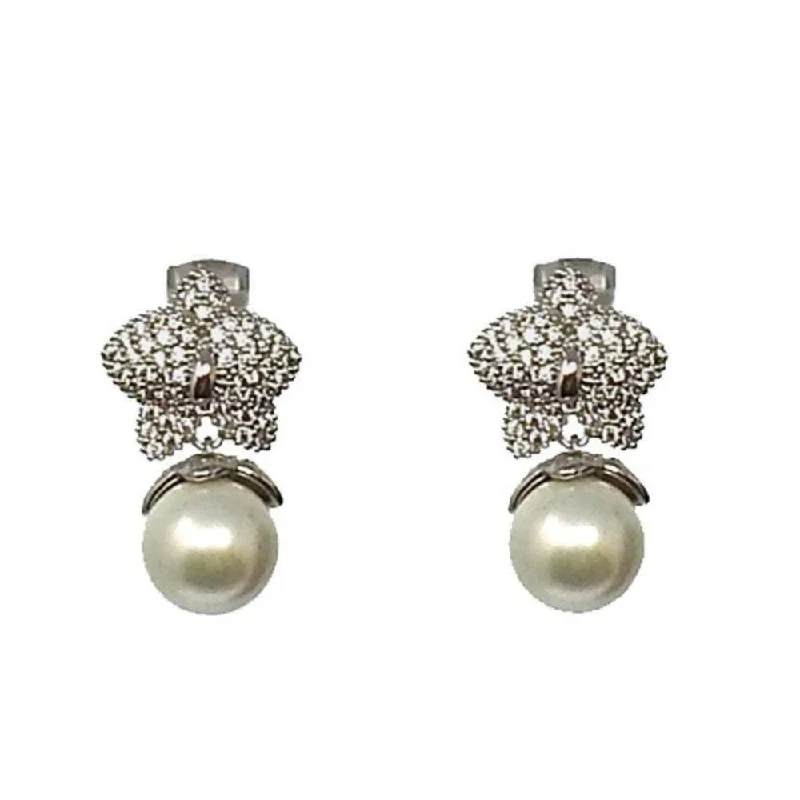 Reef knot earrings-Pearl Drop Pave Earrings