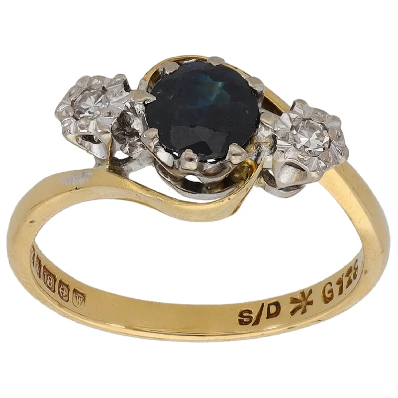 Gothic style rings-18ct Gold Sapphire & 0.06ct Diamond Trilogy Ring Size N