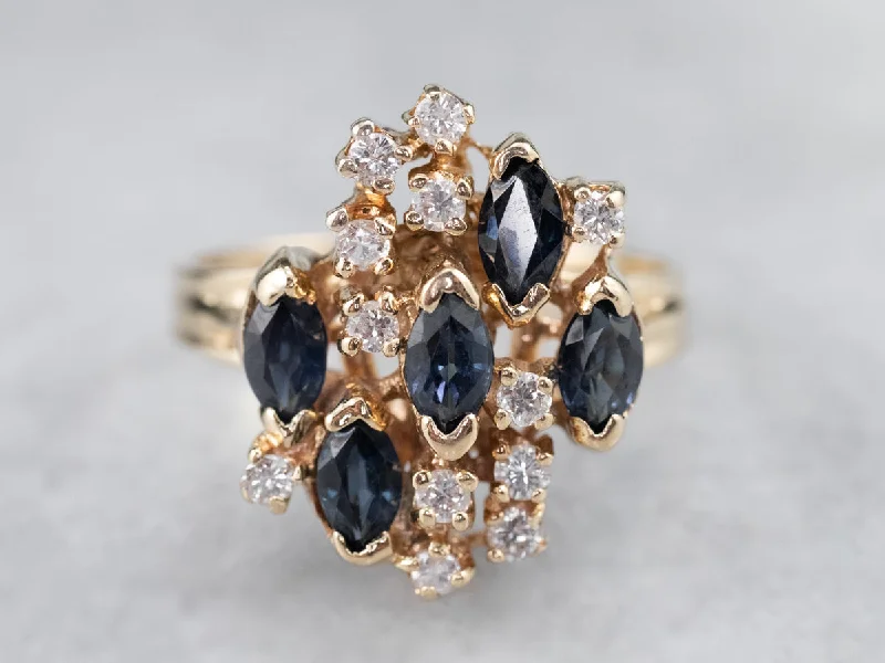 Garnet gem rings-Vintage Sapphire and Diamond Cluster Ring