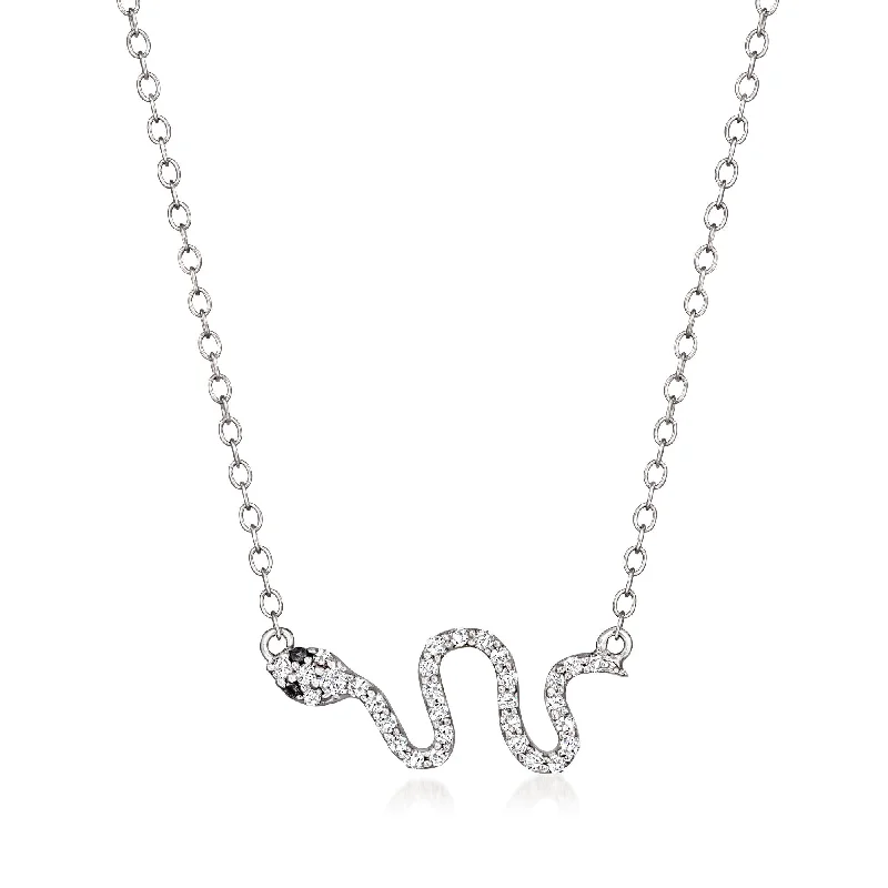 Ripple wave necklaces-Ross-Simons Black and White Diamond Snake Necklace in Sterling Silver