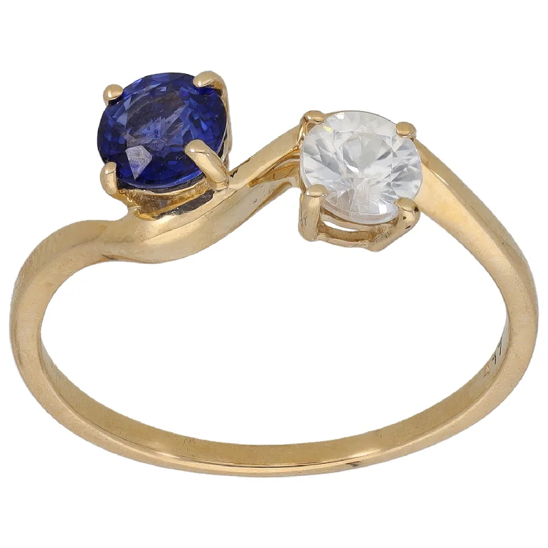 Bold stone rings-9ct Gold Sapphire & Zircon Two Stone Ring Size R