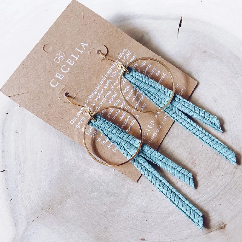 Trekker weave earrings-Tassel Hoop Earrings - Embossed Seafoam