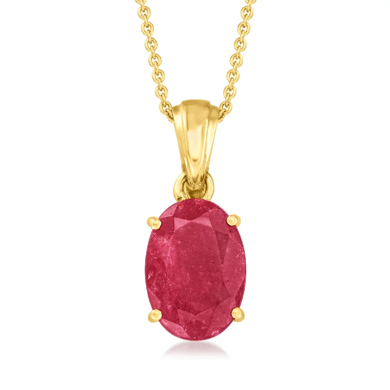 Solid link necklaces-Ross-Simons Ruby Pendant Necklace in 18kt Gold Over Sterling