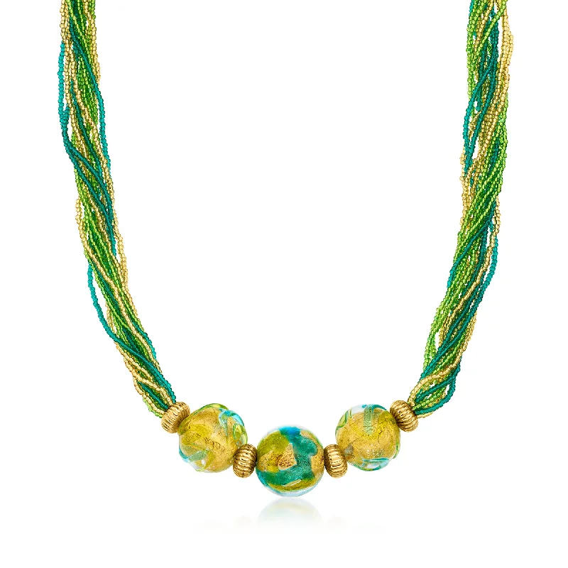 Polished bead necklaces-Ross-Simons Italian Multicolored Murano Glass Multi-Strand Necklace With 18kt Gold Over Sterling