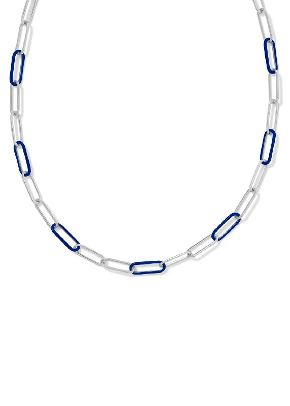 Firm chain necklaces-Women's Ainsley Convertible Chain Necklace In Rhodium/navy Enamel