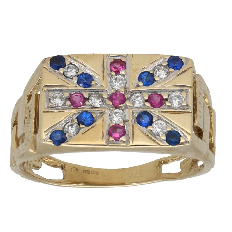 Fine star rings-9ct Gold Imitation Gems Union Jack Signet Ring Size U