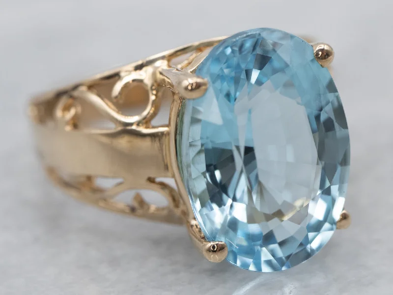 Dove design rings-Gold Blue Topaz Filigree Ring