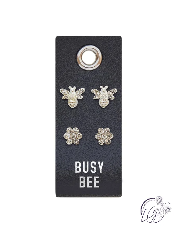 Weathered brass earrings-Silver Stud Earrings - Busy Bee