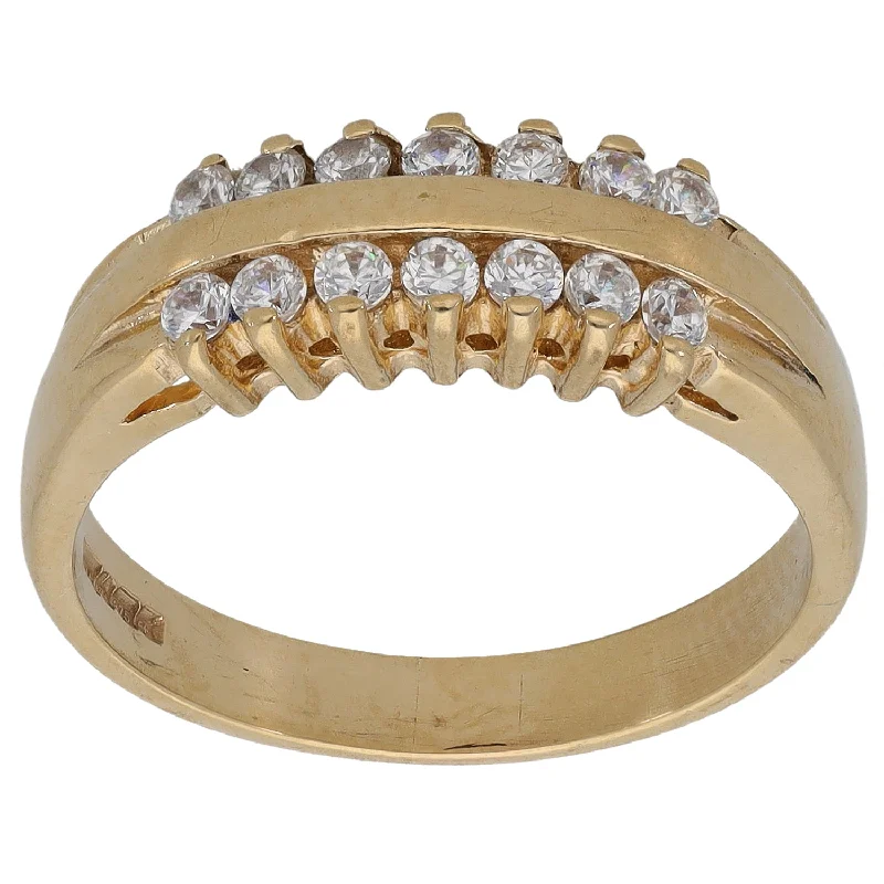 Clear diamond rings-9ct Gold Cubic Zirconia Half Eternity Ring Size P