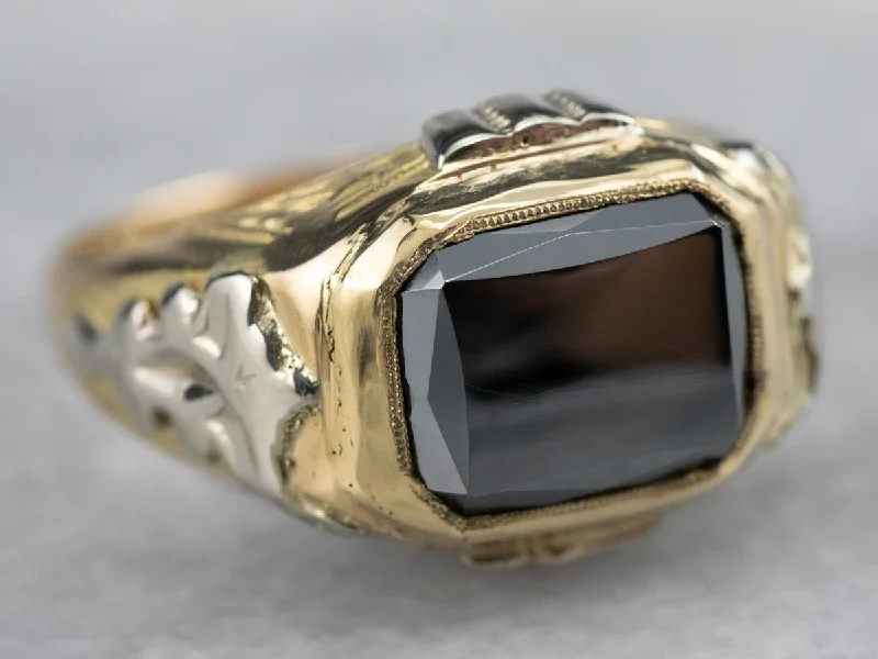 Bold geometric rings-Vintage 18K Two Toned Gold Hematite Ring