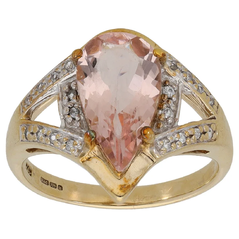 Stretch open rings-9ct Gold Morganite & Imitation Gems Dress/Cocktail Ring Size M