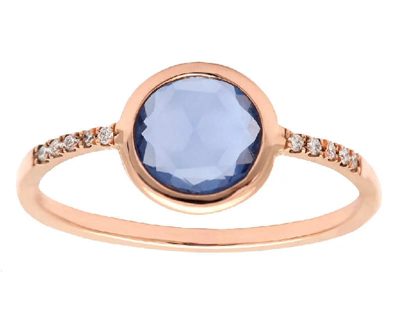 Dove design rings-1.05ct Round Rose-cut Sapphire & Rose Gold Pavé Wire Ring