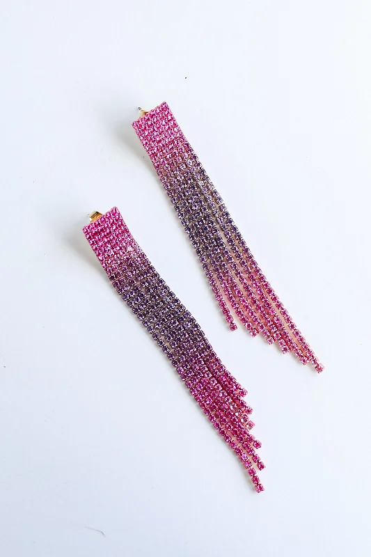 Stone strand earrings-FINAL SALE - Stephanie Rhinestone Fringe Earrings