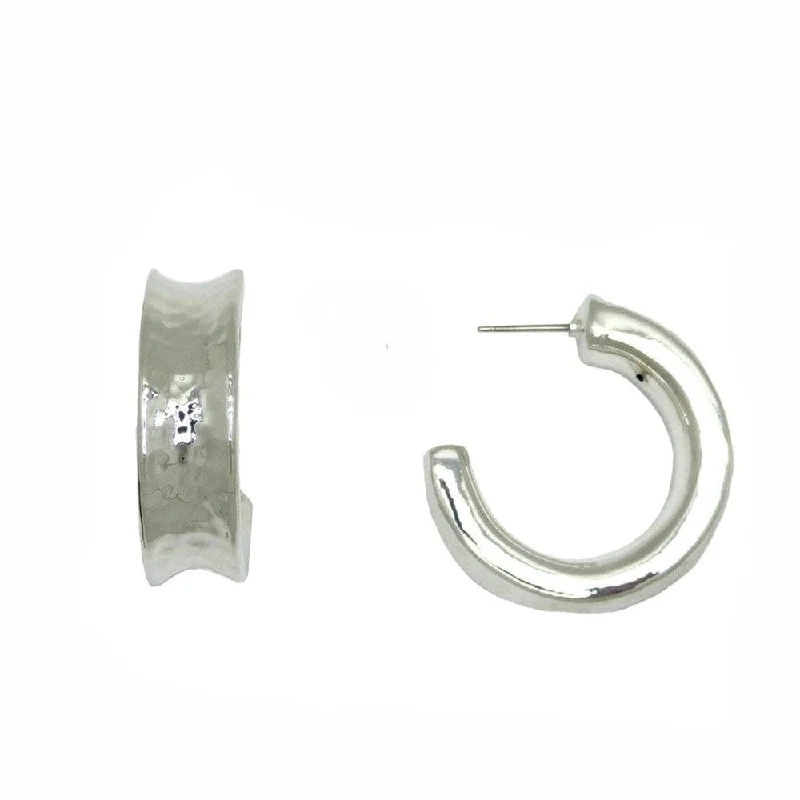 Round stud earrings-Earrings Silver Indented Hoop Earrings