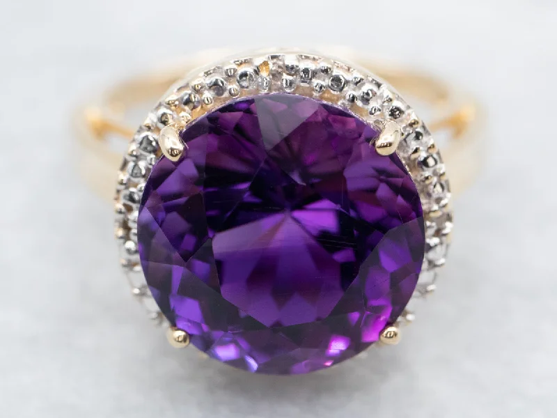 Sharp star rings-Two Tone Gold Amethyst Cocktail Ring