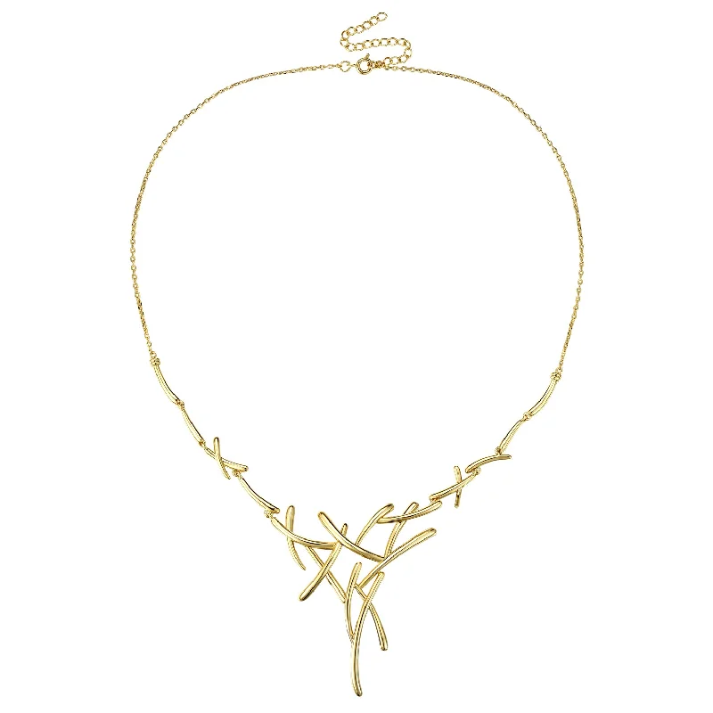 Strand weave necklaces-Rg 14k Gold Plated with Diamond Cubic Zirconia Sticks Contemporary Statement Necklace