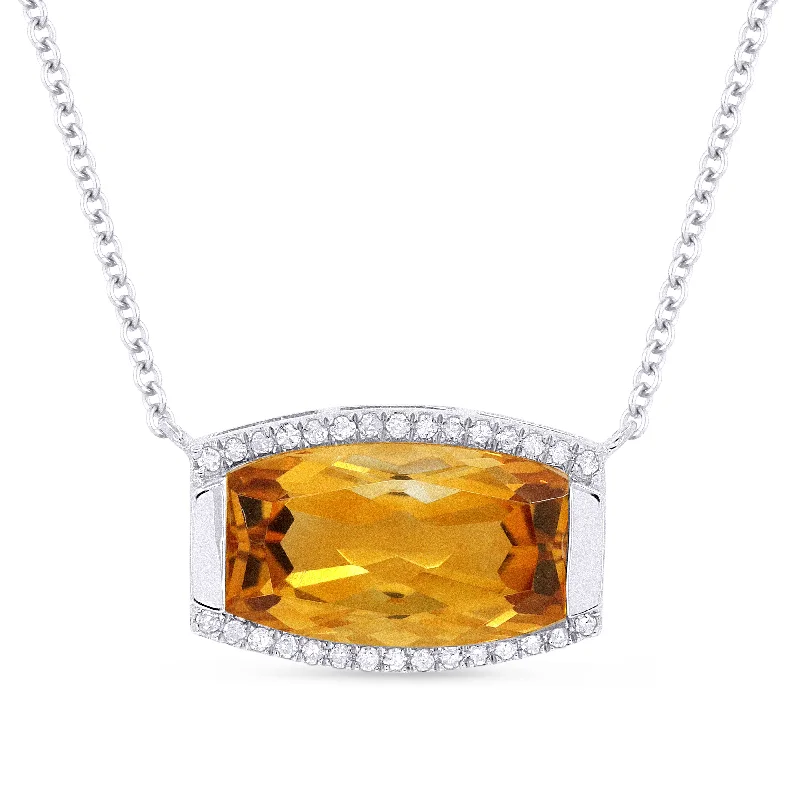 Small stone necklaces-3.47Ct Citrine 18"necklacein 14K White Gold