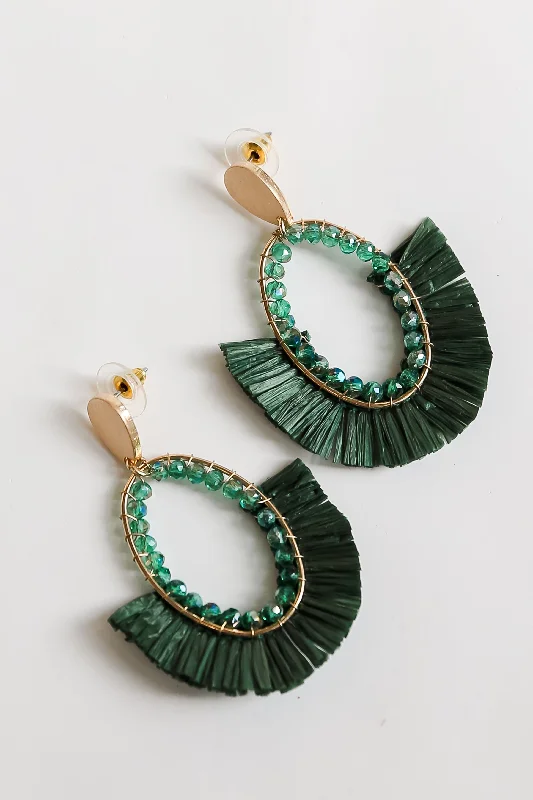 Leafy pattern earrings-Brittany Green Fringe Statement Earrings