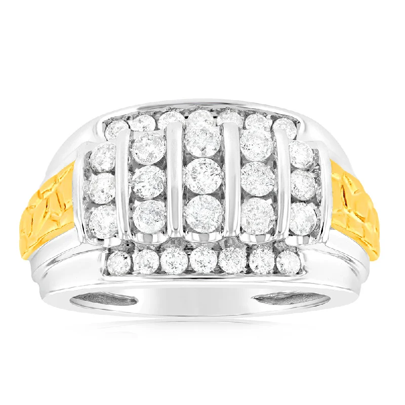 Stacked design rings-1.5 Carat Diamond Gents Ring in 10ct Yellow & White Gold