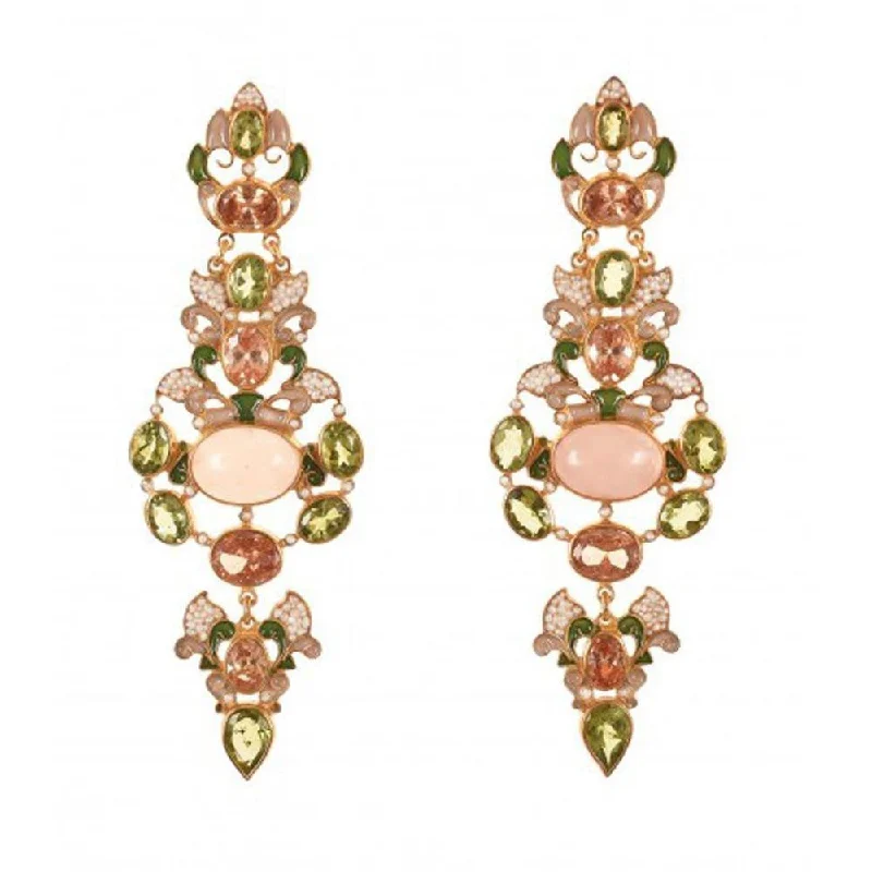 Split-face earrings-Rose Quartz Chandelier Earrings