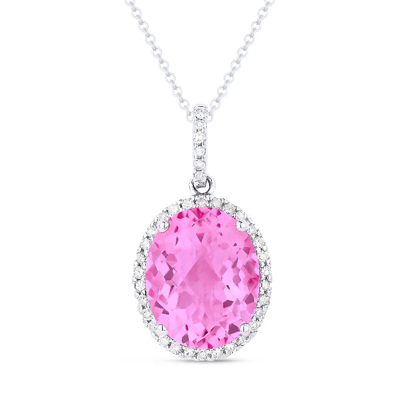 Light enamel necklaces-3.58Ct Pink Sapphire 16"pendant Necklace In 14K White Gold