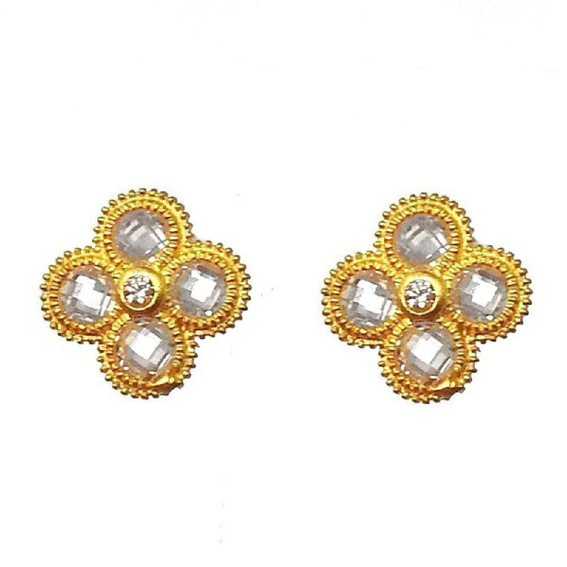 Angled drop earrings-Flower Stud Gold Earrings