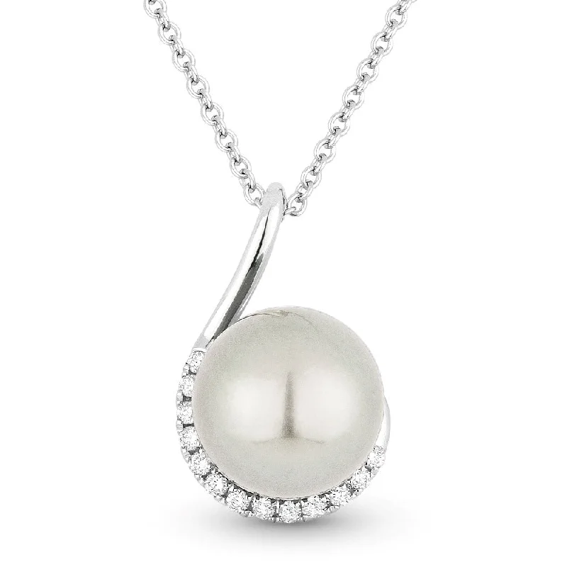 Rustic style necklaces-3.43Ct Pearl 16"pendant Necklace In 14K White Gold