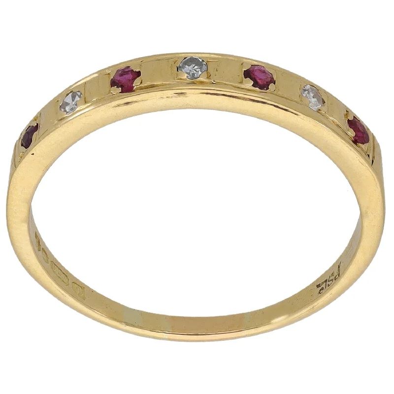 Sharp crystal rings-18ct Gold 0.03ct Diamond & Ruby Half Eternity Ring Size T