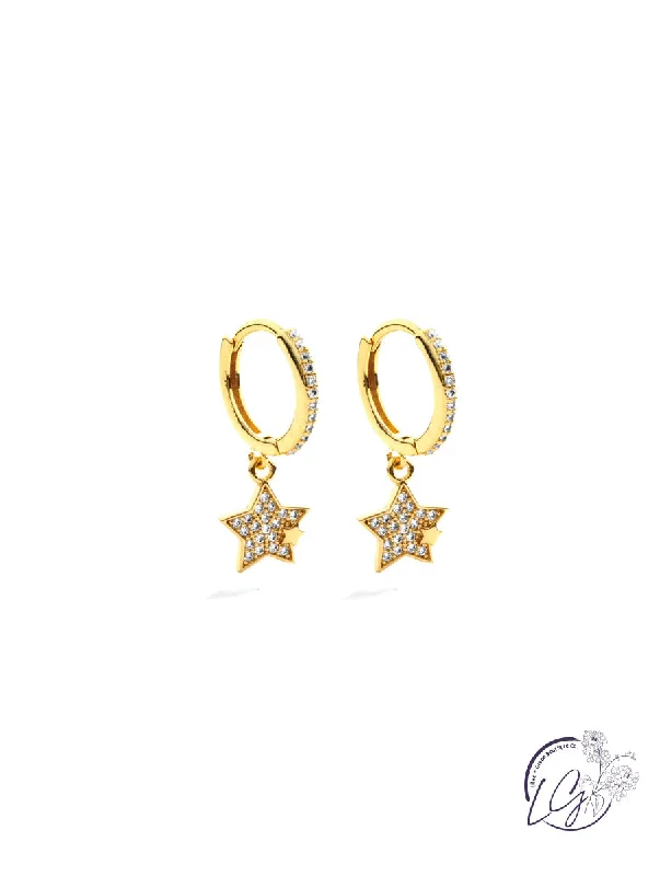 Split-face earrings-Pave Huggie - Star