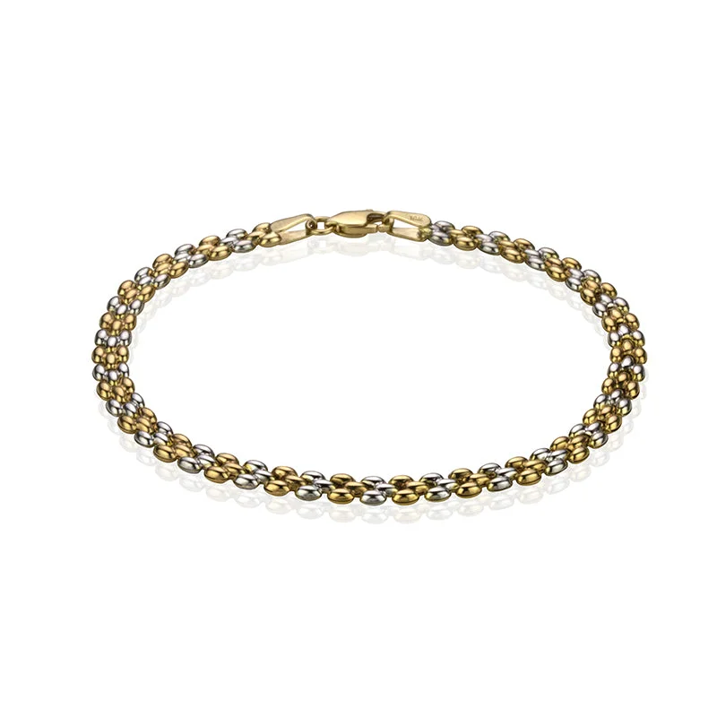 Gem link bracelets-10k Duo-Tone Gold Link Bracelet