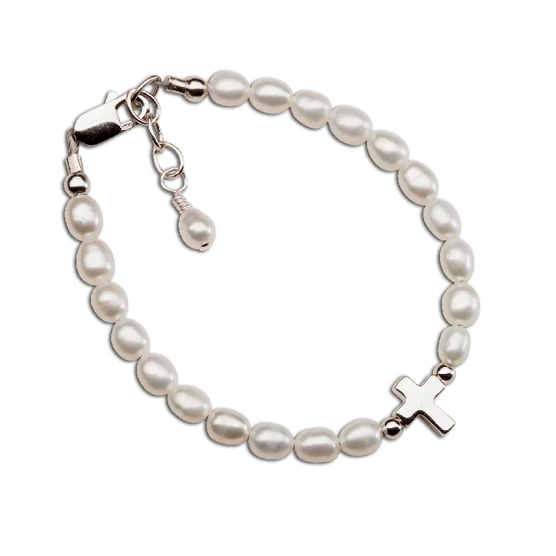 Fine pearl bangles-Sterling Silver Cross Bracelet Baptism or Communion Gift