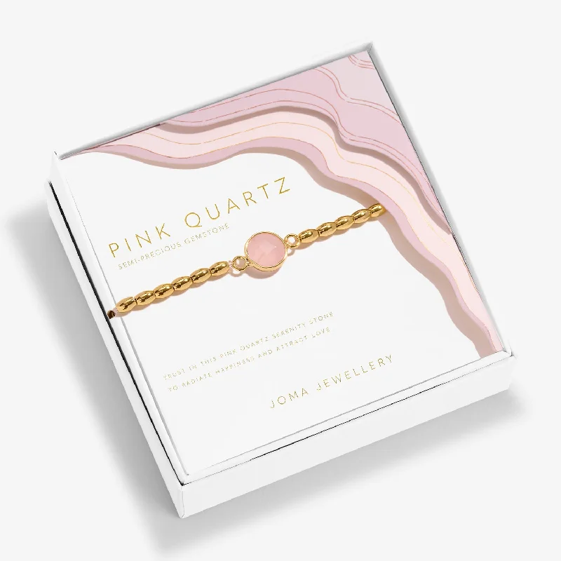 Crescent wax bangles-Serenity Stones Pink Quartz Gold Plated Bracelet 8435