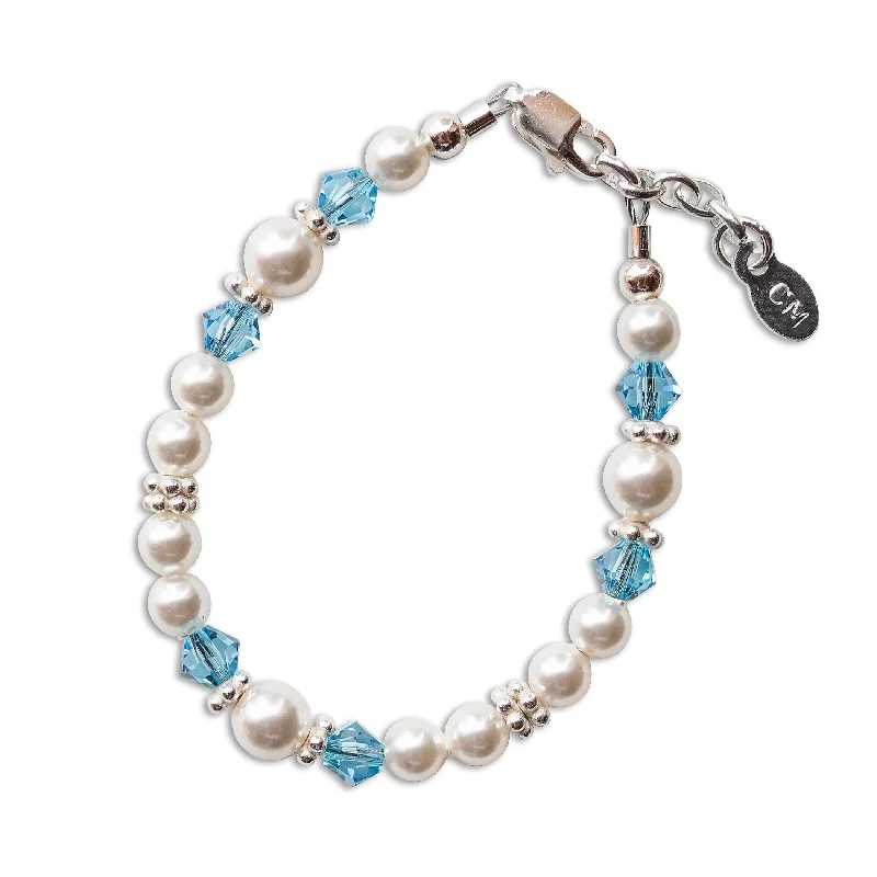 Firm cuff bangles-Sterling Silver Pearl Birthstone Bracelet for Babies and Kids