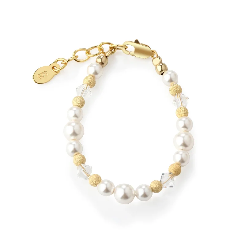 Light enamel bracelets-14K Gold-Plated Simulated Pearl Baby Bracelet with Stardust Beads for Girls