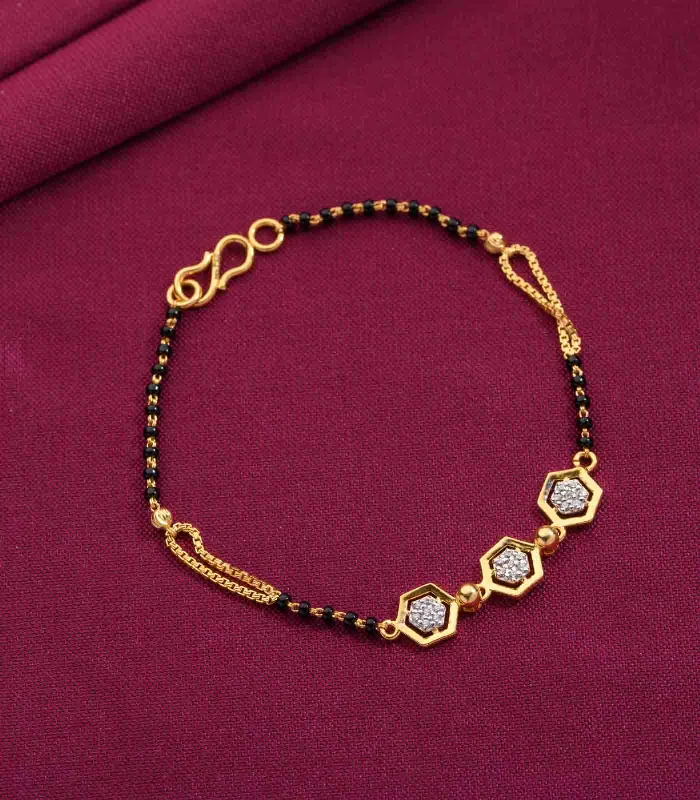 Etched metal bangles-Tri Pentagonal Mangalsutra Bracelet