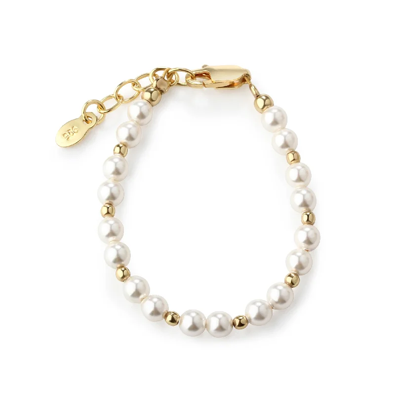 Rustic deco bangles-14K Gold Plated Simulated Pearl Baby and Kids Bracelet